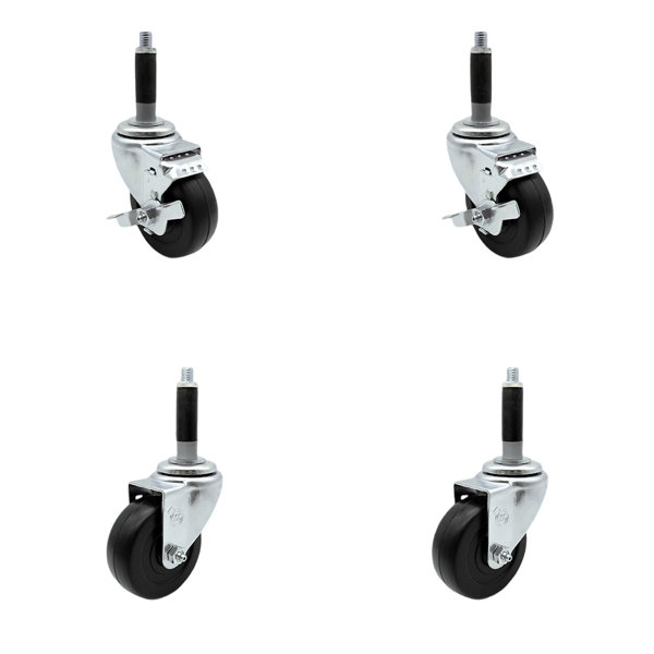 Service Caster 4 Piece Hard Rubber Swivel Caster Set with Expanding